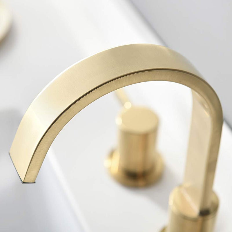 Phiestina 8 Inch 3 Hole 2 Handle Waterfall Widespread Brushed Gold Bathroom Sink Faucet with Metal Pop-Up Drain, WF040-1-BG - Image 4